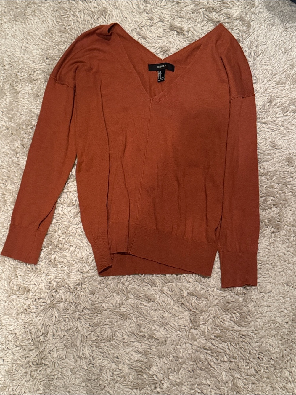 Rust V-Neck Lightweight Women's Sweater